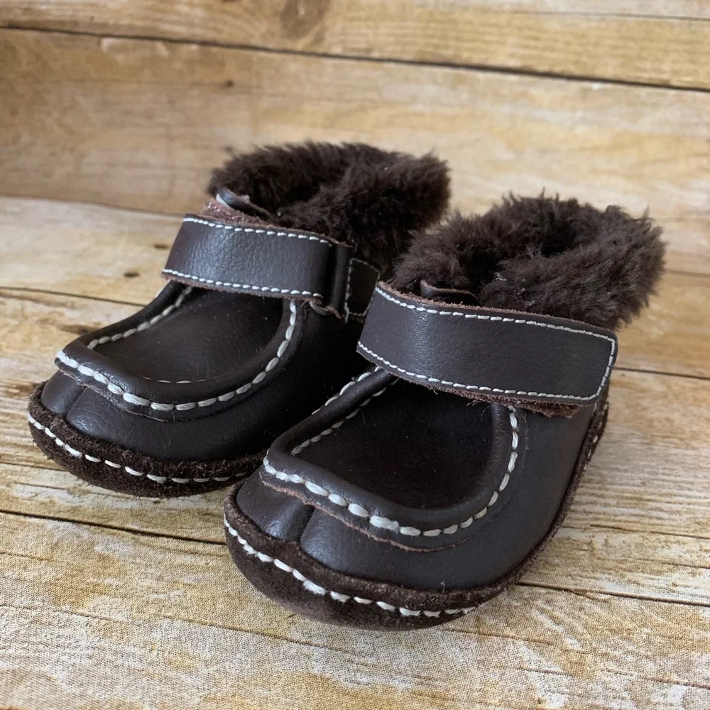 Leather boots moccasins 4 kids faux fur lined booties treaded bottom walkers